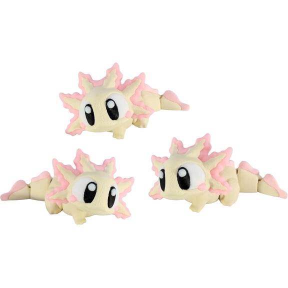 PowerTRC 3D Printed Articulated Axolotl Fidget Toy 3 Pack – Flexible Cute Animal Desk Decor, Adult Fidget Collectible – 3D Printed in USA