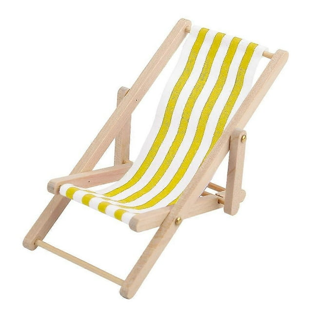 Accessoires pour maison de poupée, mini meubles, chaise de plage pliable pour poupée à l'échelle 1/12 (rayure jaune)