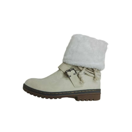

Lacyhop Ladies Outdoor Comfort Round Toe Winter Boot Womens Casual Plush Lining Warm Fashion Mid Calf Snow Boots Beige 9