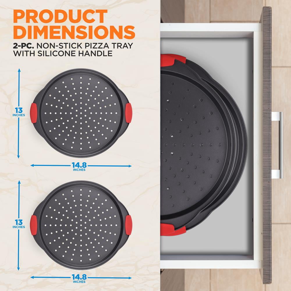 NutriChef 2-Pc. Non-stick Pizza Tray - Round Steel Non-stick Pan
