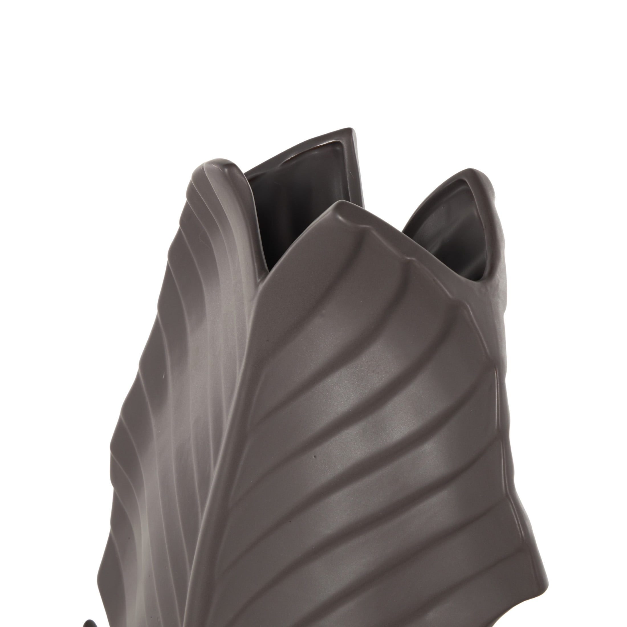 DecMode 17" Palm Tree Curved Leaf Black Ceramic Vase