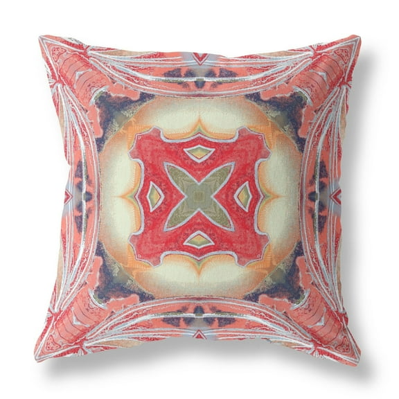 18" Peach Red Geo Tribal Suede Throw Pillow