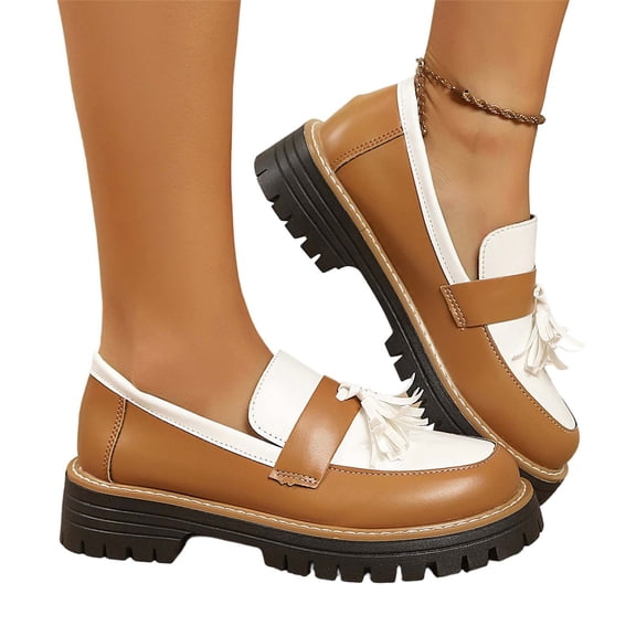 Willtoo Chunky Loafers for Women Lug Sole Tassel Loafers Shoes With Tassel and Slip on Details Vacation Outdoor Shoes Round Toe Comfort Dressy Fashion Footwear