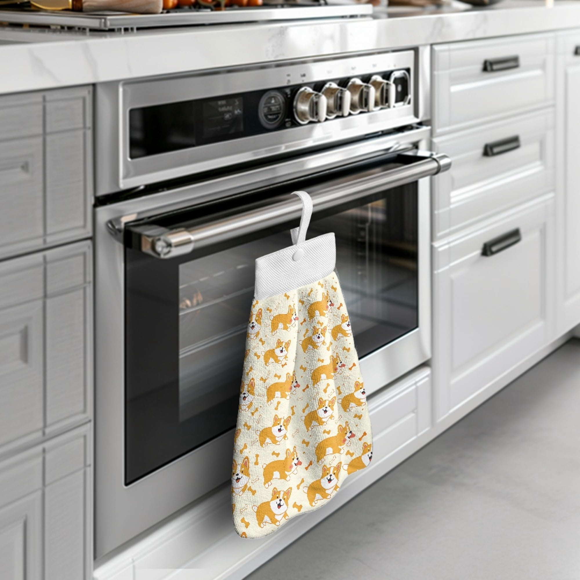 ZIATUBLE Corgi Kitchen Hanging Towels Absorbent Dish Towel Hand Towels with Snap Button Kitchen Towels Hand Towels for Bathroom 3 Piece Washable Hanging Hand Dry Towels Dish Cloths