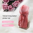 thumbnail image 3 of Velour Headwraps Assorted Colors Long Tail Attractive Elasticity Breathable Hairs Pirate Hat Windproof Single Layer Attractive Elasticity Comfortable Hair Bonnet Pink, 3 of 4