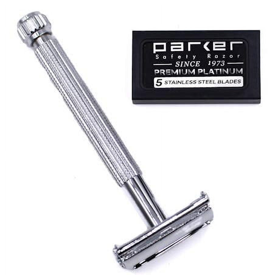 Parker Safety Razor 29L UNISEX Butterfly Open Double Edge Safety Razor & 5 Parker Premium Blades - Chrome