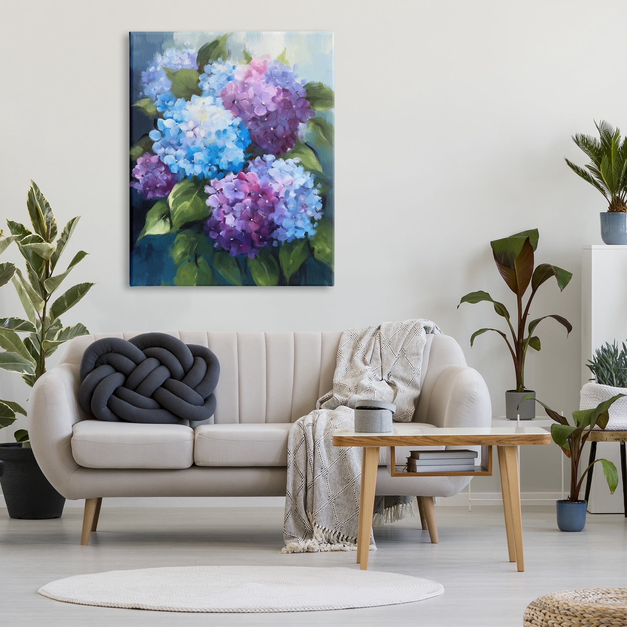 Stupell Industries Blue & Purple Hydrangeas Botanical & Floral Painting Gallery Wrapped Canvas Print Wall Art, 36 x 48