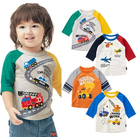 

Esaierr Baby Boys Summer Car Pattern T-Shirt Toddler Seven-Minute Sleeve Tops Kids Cotton Cartoon Tees for 2-8 Years
