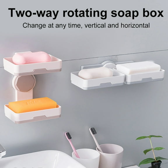 Joernso 2-Tray Double Layer Rotatable Bathroom Adhesive Wall Soap Holder Draining Box