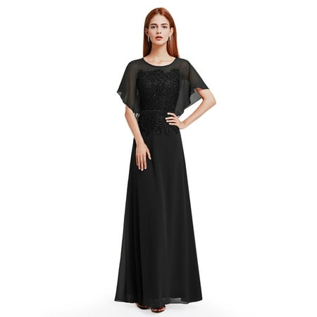 - Ever-Pretty Women's Elegant Long Rhinestones Lace Formal Evening Gown Mother of the bride Dresses with Sleeve 08775 (Black 4 US)