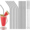 thumbnail image 1 of Reusable Stainless Steel Straws 12 Pack (6 Straight Straws + 6 Bent Straws), 21cm Edible Straws with 2 Cleaning Brushes, Ice Milk, Cocktail, Smoothie, 1 of 5