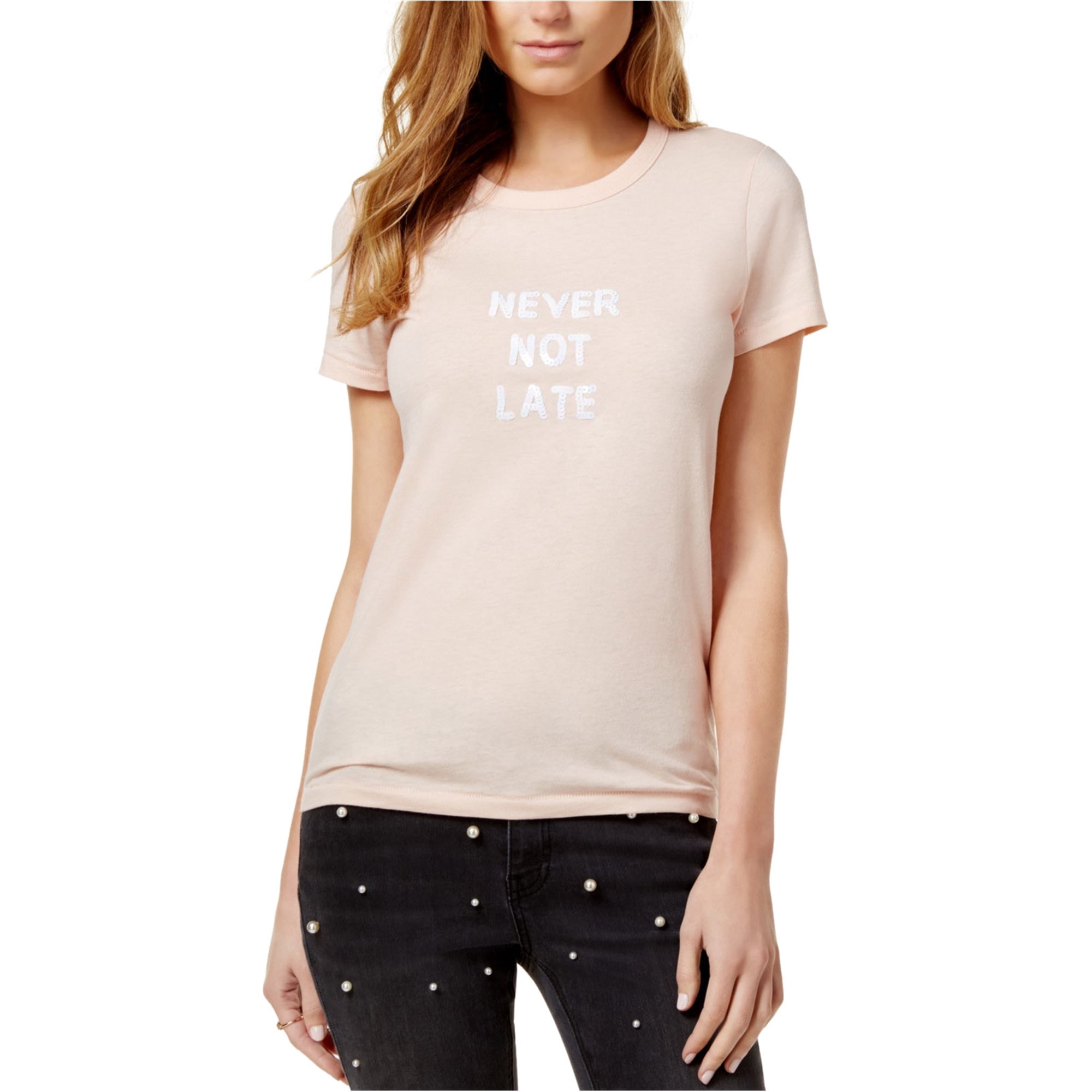 Bow & Drape T-Shirt Basique Femme Jamais Pas en Retard, Rose, Juniors, Très Grand