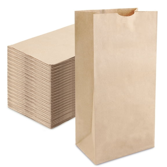 [500 Pack] Heavy Duty Kraft Paper Bags 16 x 8 x 5.5" 20 LB Grocery Lunch Retail Shopping Durable Natural Brown Barrel Sack