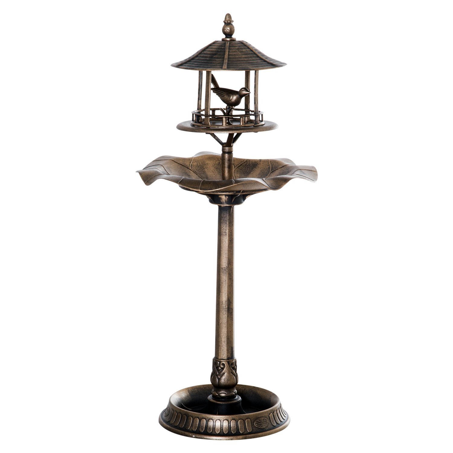Outsunny 3-in-1 Resin Outdoor Pedestal Birdbath Feeder Planter Bronze by Outsunny
