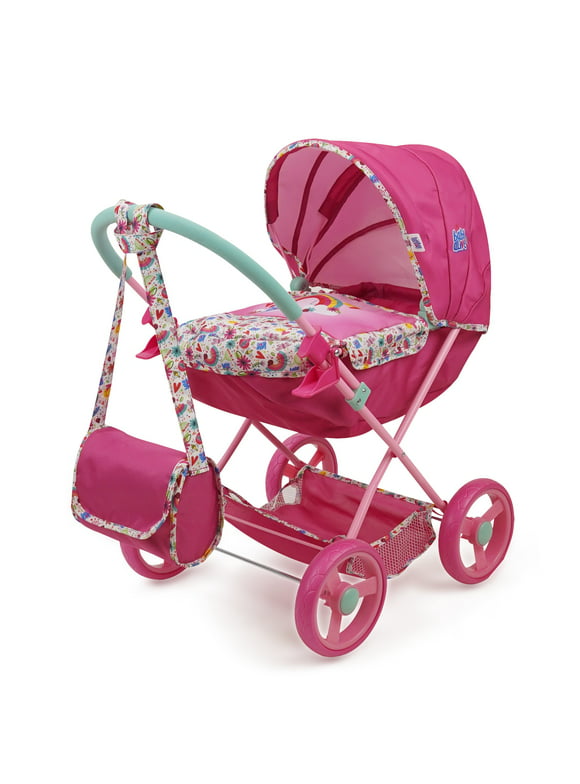 Baby Alive Deluxe Classic Doll Pram - Pink & Rainbow - Includes Matching Handbag/Diaper Bag, Fits Dolls up to 18", Pretend Play for Kids Ages 3+