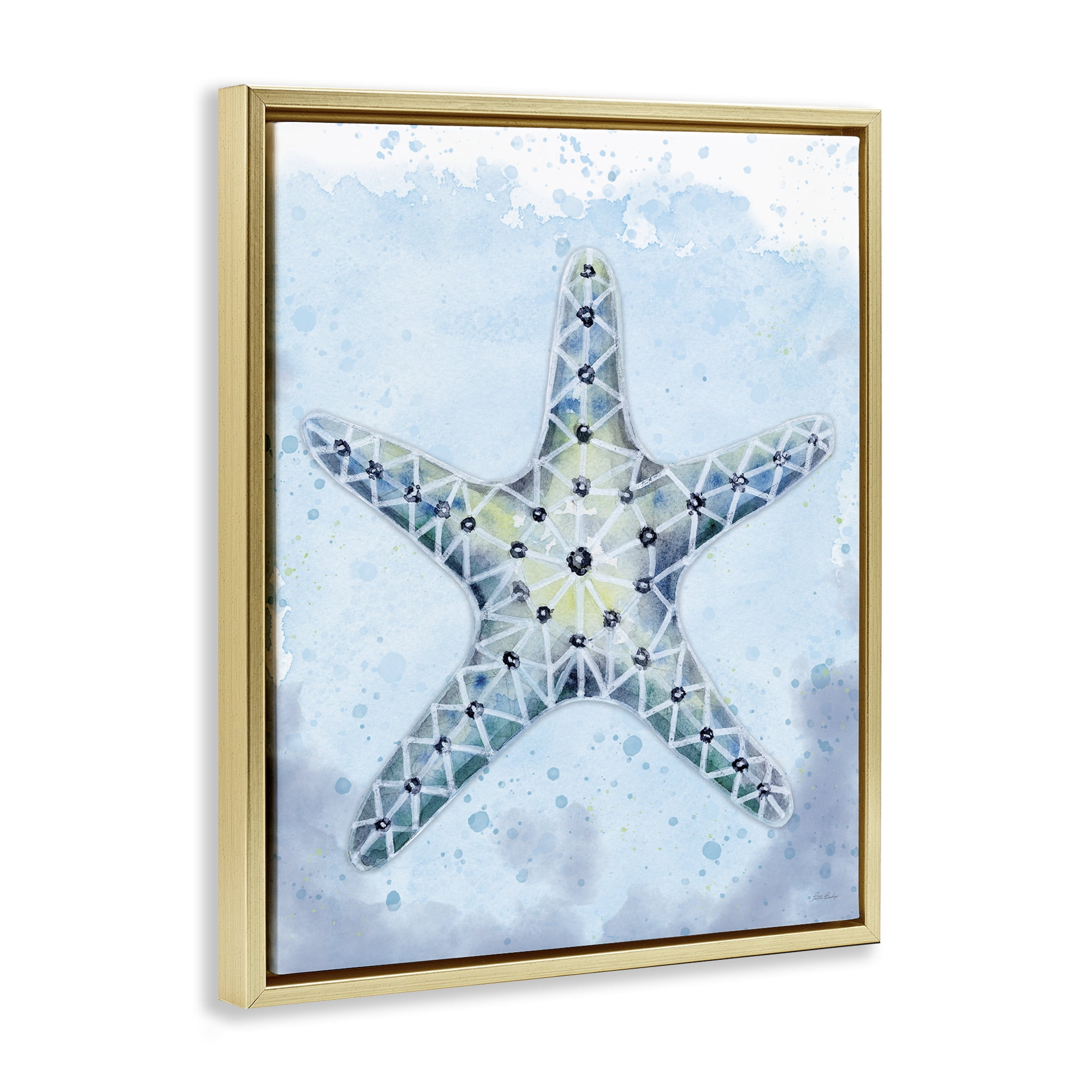 Stupell Industries Stained Glass Starfish Nautical & Beach Painting Gold Floater Framed Canvas Art Print Wall Art, 17 x 21