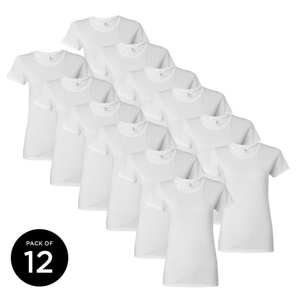 Women White T-Shirts Gildan Short Sleeve Basic Shirts -Pack of 12