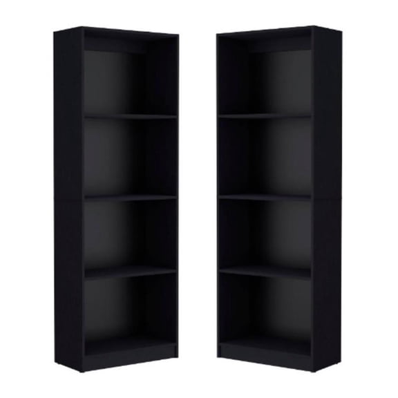 Home Square Engineered Wood Bookcase in Black Finish - Set of 2
