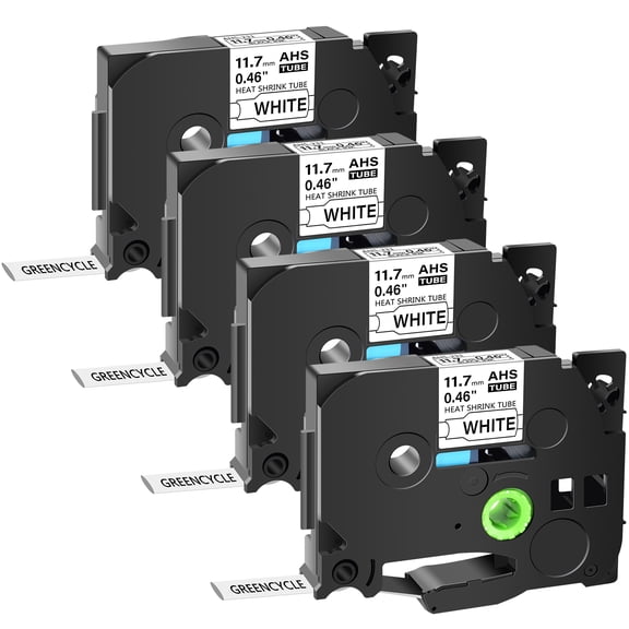 GREENCYCLE 4PK Compatible for Brother HSe-231 HS-231 HSe231 HS231 11.7mm 0.46" Black on White Heat-shrink Label Tape Use with PT-D210 PT-E300 H300 E500 P750WVP