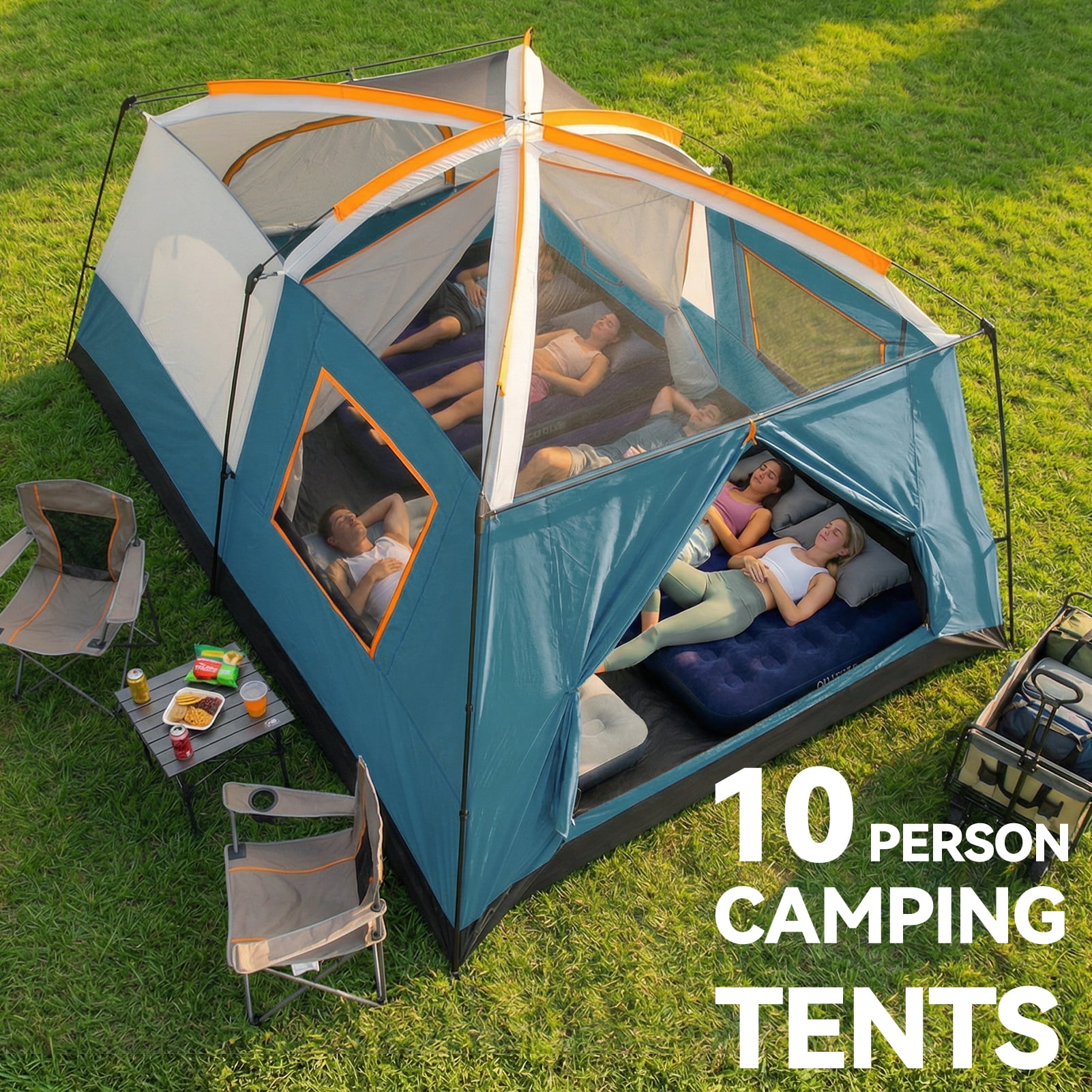 HOTEEL 10 Person Camping Tent, Easy Setup Waterproof Windproof Backpacking Tent with Removable Rainfly, Lightweight Portable Outdoor Family Tents for Camping, Travel, Fishing, Hiking, Blue