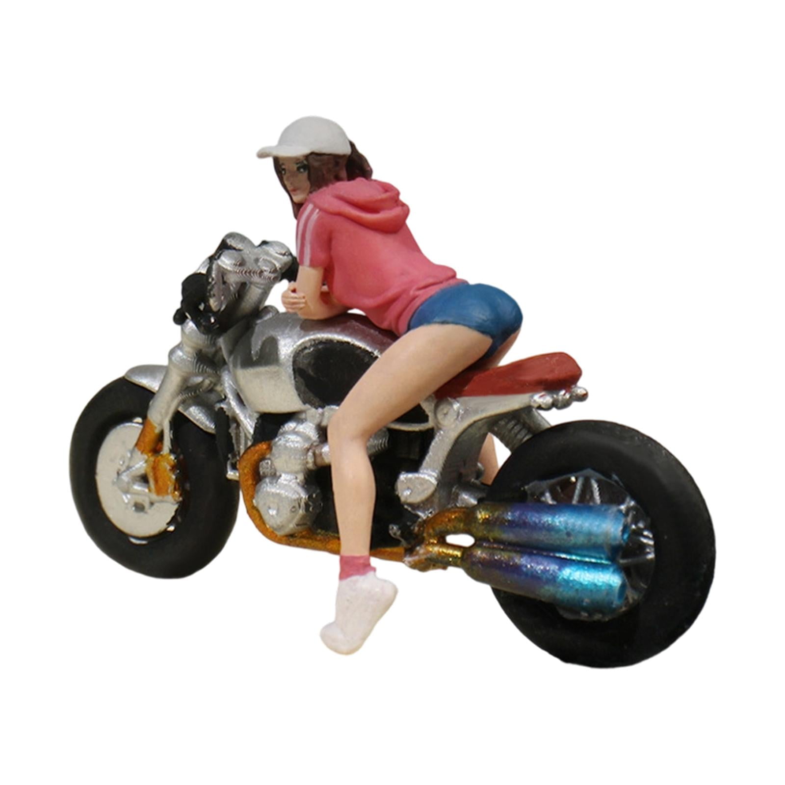 1 Piece Miniature Figure Motorcycle Rider Resin Painted Ornament for Women DIY Model Diorama