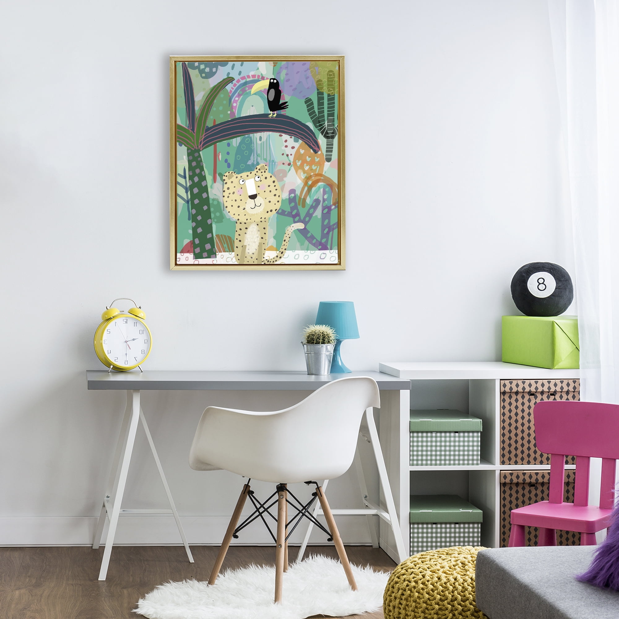Jungle Cheetah & Toucan Gold Framed Floater Canvas Wall Art, design by Carla Daly