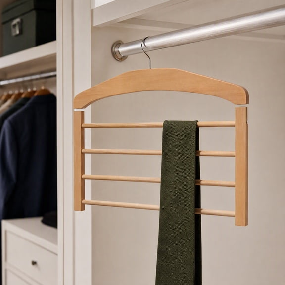 HAMPPLIES Thick Wooden Pants Hanger Space-Saving Wooden Clothes Hanger for Pants 1 Piece