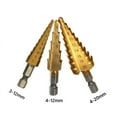 thumbnail image 3 of Willstar 3PCS Step Drill Bit Set, High Speed Steel Titanium Coated Cobalt Steps, Cone Drilling Bits, 3 of 9
