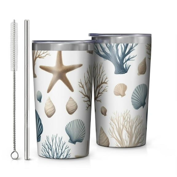 Coastal Coral Starfish 10oz Tumblers Stainless Steel Tumbler with Lid and Straw,Vacuum Insulated Double Wall Travel Tumbler Cups with Cleaning Brush for Coffee, Tea
