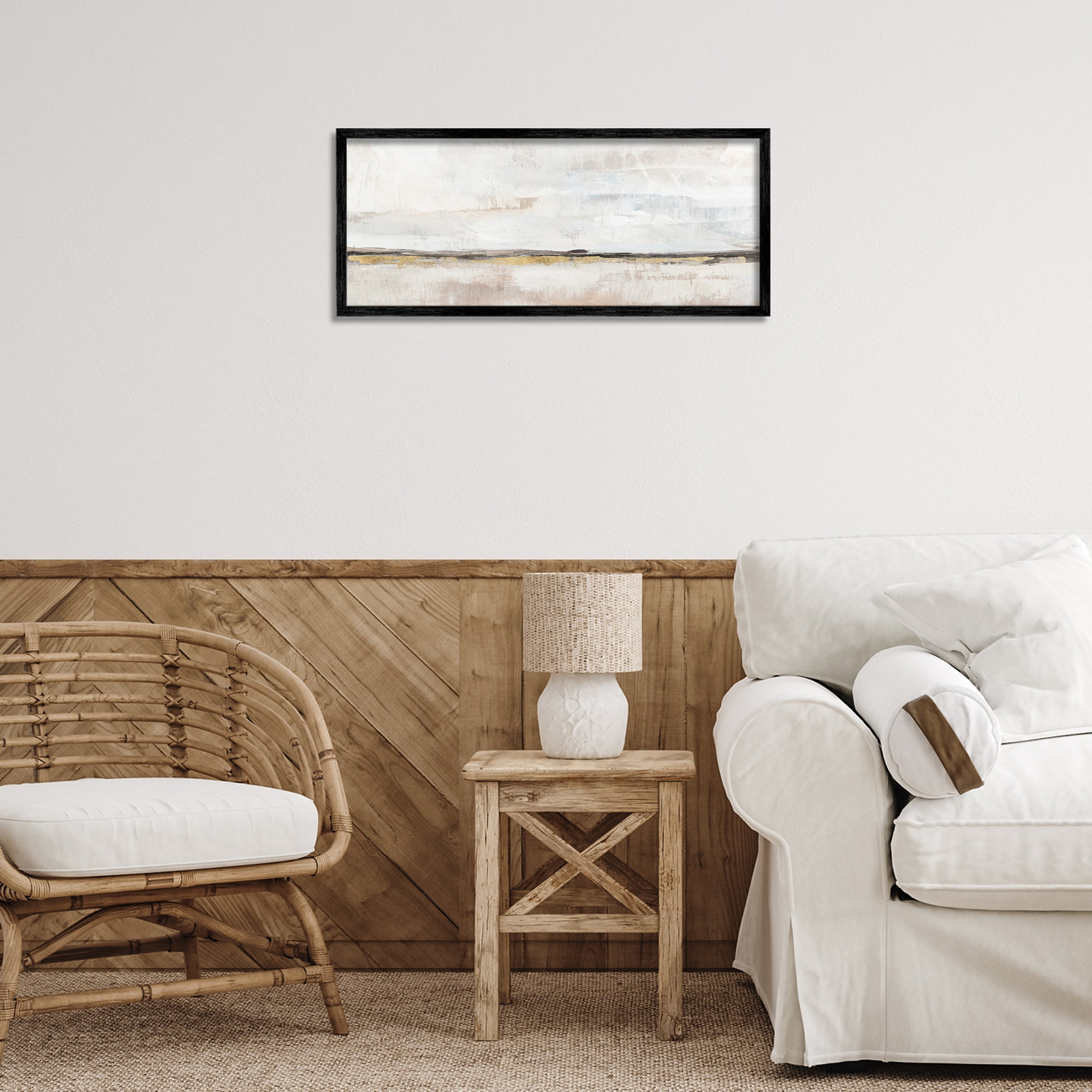 Stupell Industries Neutral Horizon Landscape Abstract Painting Black Framed Art Print Wall Art, 24 x 10