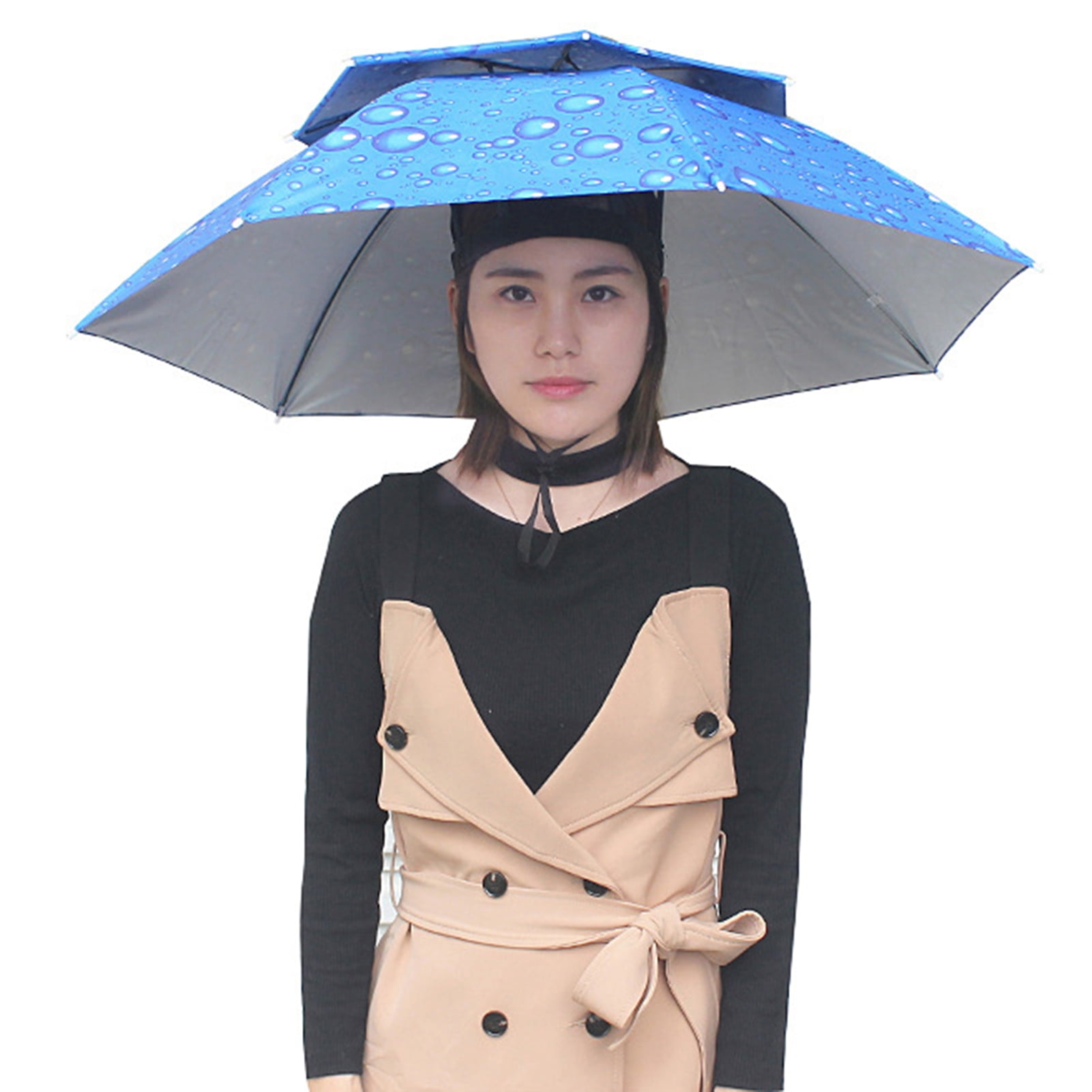 Mdesiwst 1 Set Umbrella Hat Hands Free Folding Anti UV Rainproof Double-Layer Sun Rainy Day Fishing Tea Picking Umbrella Hat Outdoor Supply
