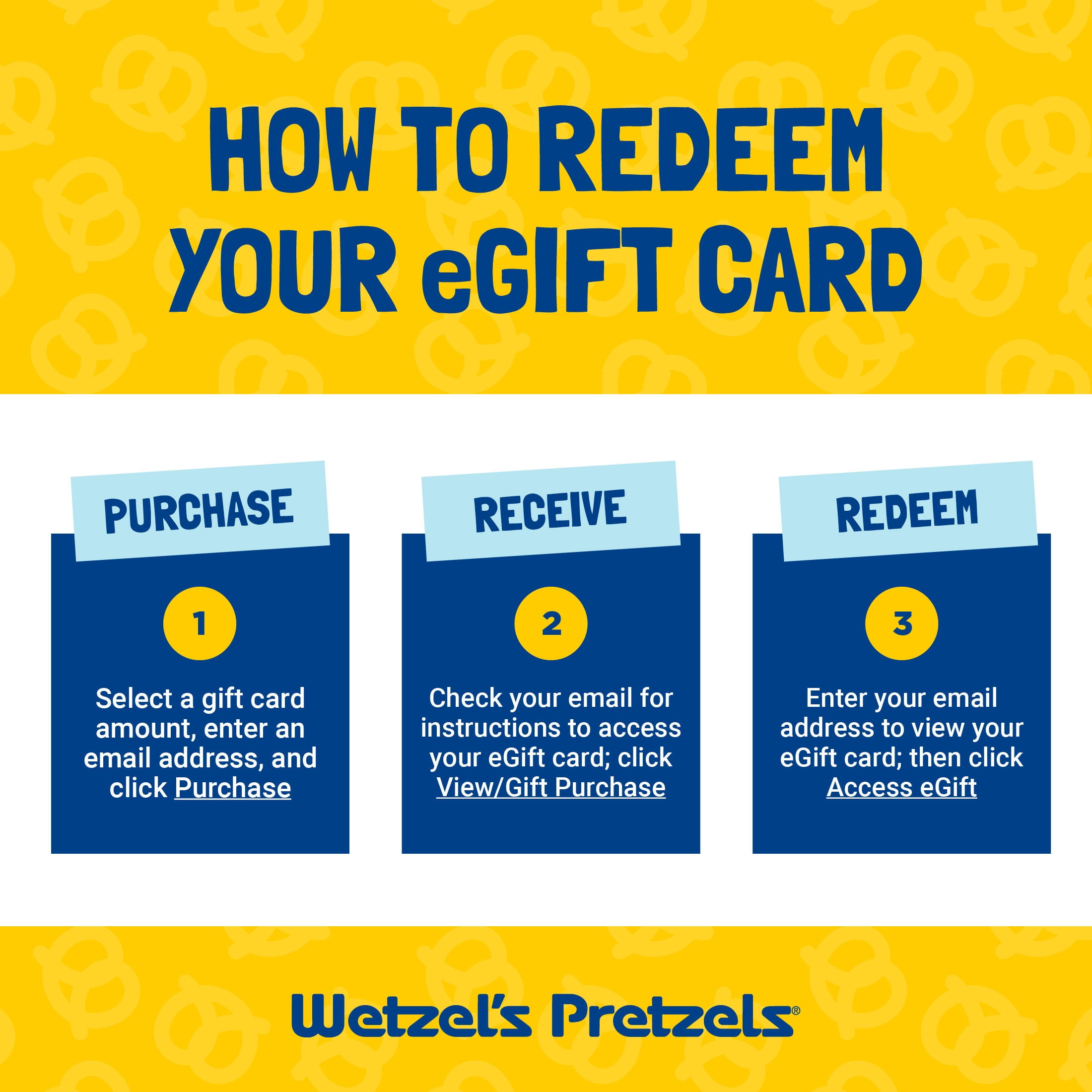 WETZELS PRETZELS VGC ($15-$100) eGift Card [Email Delivery]