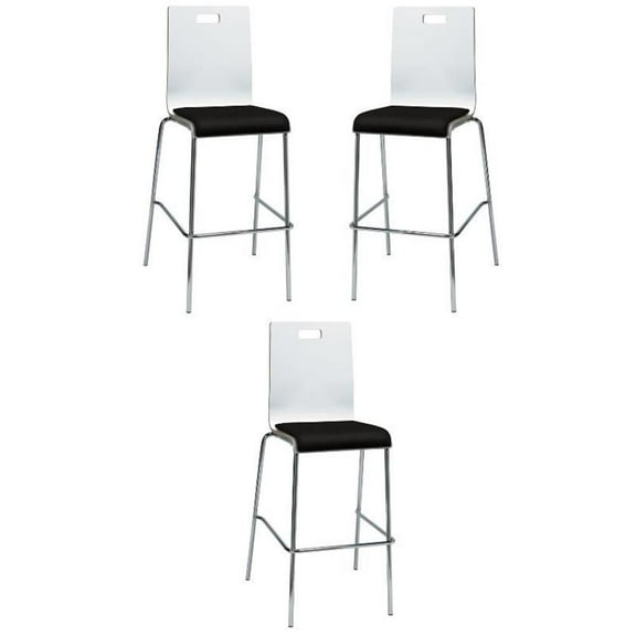 Home Square 30" Wooden Fabric Seat Bar Stool in White and Tuxedo - Set of 3