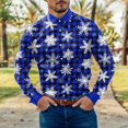 thumbnail image 4 of Camisas Vaqueras Para Hombre Camisa de manga larga con botón de solapa y estampado a cuadros informal para hombre (Blue, L), 4 of 5