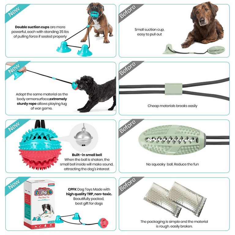 Dog Chew Toys, Dogs Training Treats Teething Rope Toys with Suction Cup for  Boredom, Indoor Interactive