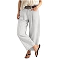 thumbnail image 3 of cocolona Womens Casual Loose Pleated Linen Pants Elastic Waist Straight Wide Leg Travel Lounge Cropped Pants with Pockets, 3 of 5
