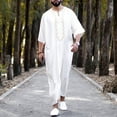 thumbnail image 1 of Lefu Men Stripe Jubba Kaftan Dishdash Thobe Saudi Arab Muslim Clothing Maxi Robe New, 1 of 9