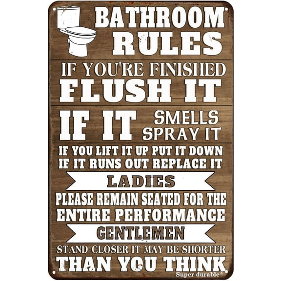 Funny Bathroom Rules Metal Tin Sign Wall Decor Farmhouse Bathroom Quote Sign Washroom Home Toilet Restroom Decor 12x8 Inches