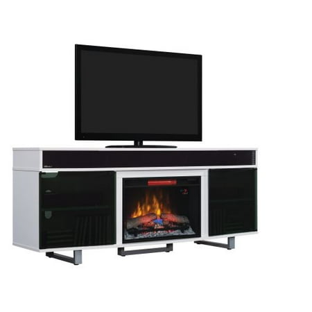TV Stand w/Speakers and 25″ Curved IR Qrtz Fireplace, Gloss White TV Stand w/Speakers and 25″ Curved IR Qrtz Fireplace, Gloss White