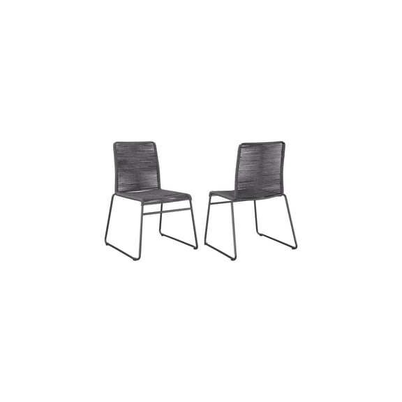 HomeStock Contemporary Chic Upholstered Stackable Side Chairs (Set of 2) - Charcoal and Gunmetal, Sleek Metal Frame with Rope Woven Seat, Stackable Design for Space Saving