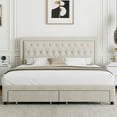 Homfa Full Size 2 Storage Drawers Bed Frame, Linen Upholstered Platform