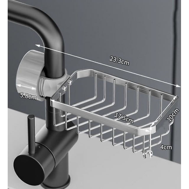 BR Cesta de almacenamiento de ducha para grifo de acero inoxidable, extraíble, para baño, fregadero de cocina, esponja, estropajos, jabón