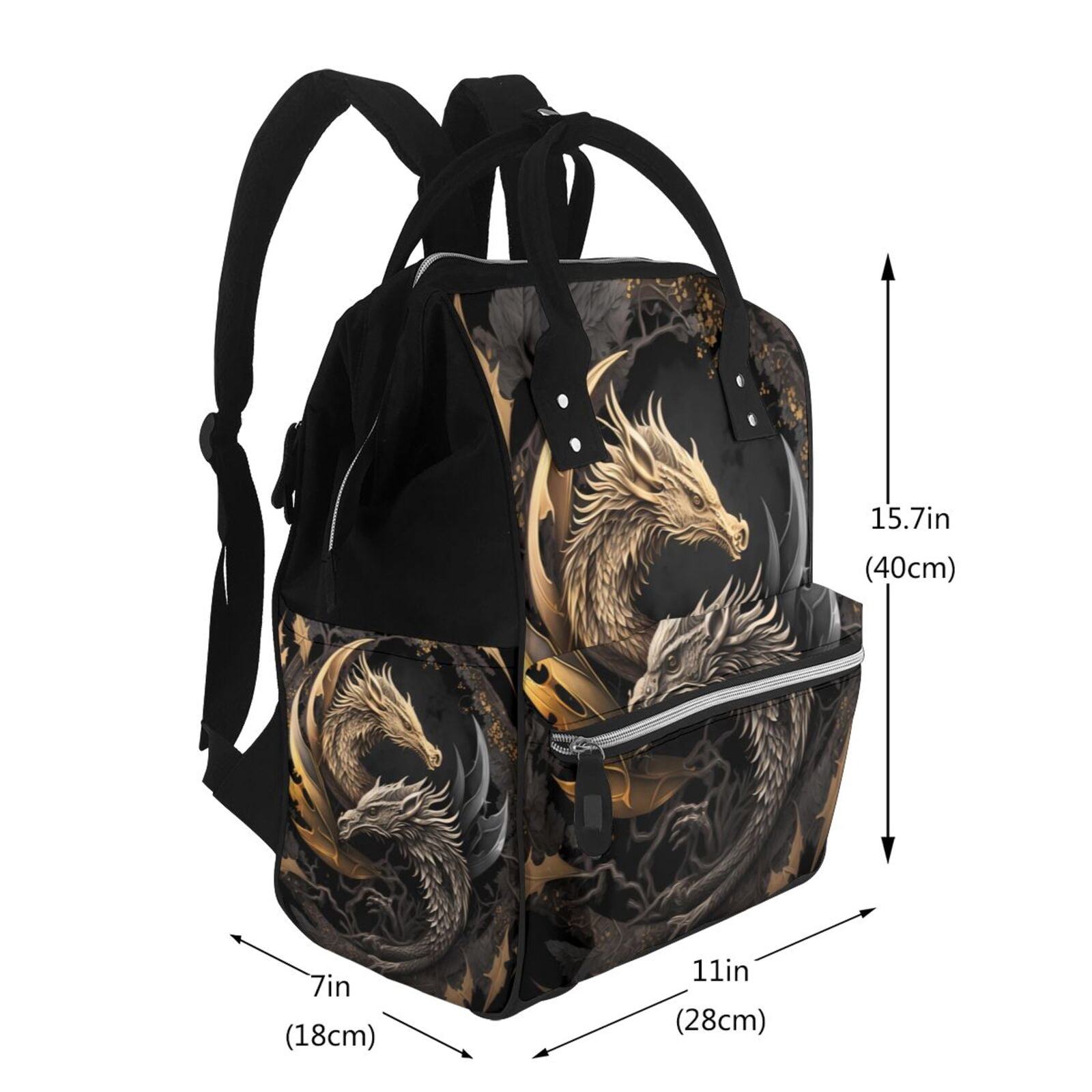 Ratiio Vintage Metal Dragon Mummy Backpack - Waterproof Twill Canvas, Large Capacity Diaper Bag with Multiple Pockets and Adjustable Straps