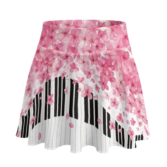 HELLHERO Cherry Blossom Piano Keys Athletic Skort, Workout Built-in Shorts Tennis Skirt 2 Side Pockets Golf Skirts for Outing Daily Wear