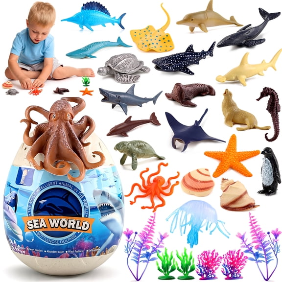 Caunedy 29 Pcs Marine Model Decorations,Ocean Sea Animals Toys-Realistic Mini Marine Animal Figure Models,Favor Supplies & Educational Toys Gift for Kids Ages 3-8
