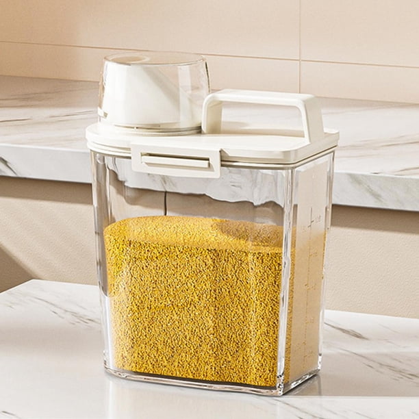 Recipiente hermético para almacenar arroz con tapa, apto para uso alimentario, para harina y cereales, organizador sellado para despensa de cocina (blanco, 1 unidad) JASKFLY