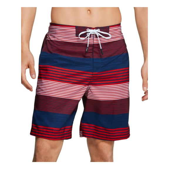 SPEEDO Mens Red Lightweight Active Striped Athletic Fit Swim Trunks S