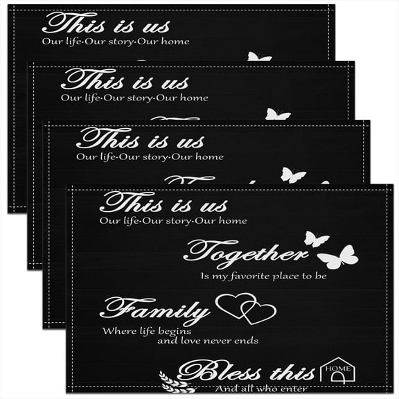 Erosebridal Inspirational Placemats Set of 4, Black Table Place Mats, Home Family Place Mats Set of 4 for in Door Dinning, Table Mats Bedroom Decoration