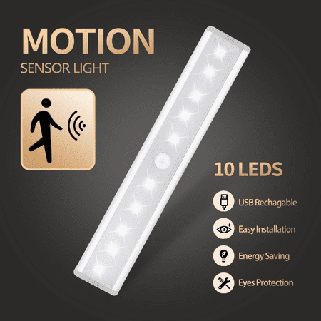 

LEPOTEC Wireless Motion Sensor Cabinet Lights 10-LED USB Rechargeable Closet Lights LED Under Cabinet Lighting for Wardrobe/Drawer
