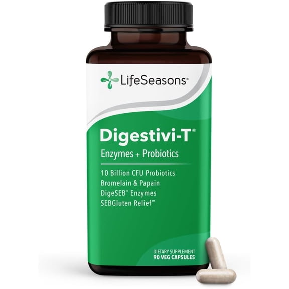 LifeSeasons Digestivi-T - Digestive Enzymes & 10 Billion CFU Probiotic Supplement - Supports Gut & Immune Health - Bloating & Digestion Relief for Women & Men - 90 Capsules